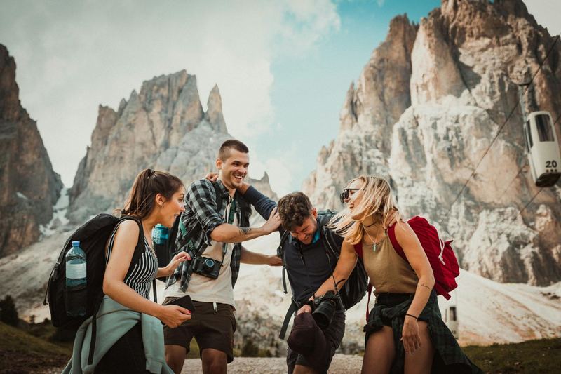 Friends hiking in the mountains
